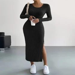 Plus size vestido de malha para as mulheres 2024 primavera inverno coreano tamanho grande sexy magro saia longa elegante roupas femininas vintage robe