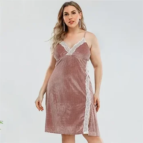 ʻO ka nui o ka Rib Knit Contrast Lace Mini Moe lole Wahine Kamaliʻi Loose Spaghetti Strap lole no Curve Women Cami lole moe