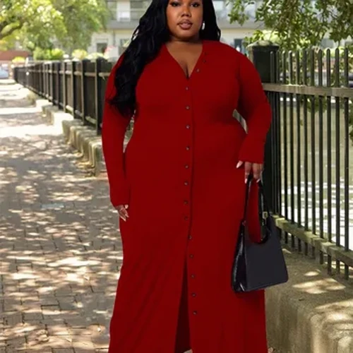 Gân Váy Đầm Nữ Mùa Đông Ấm Áp Đầm Dệt Kim Đơn Nút Thanh Lịch Cardigan Plus Size Váy Sỉ Số Lượng Lớn Dropshipping