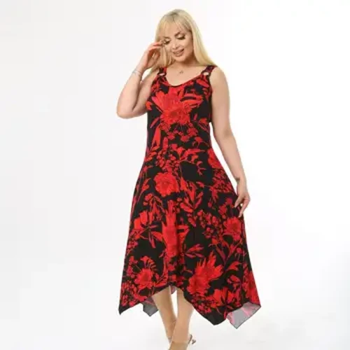 Diaves Nữ Plus Kích Thước Thời Trang Mùa Hè Họa Tiết Hoa Bất Đối Xứng Váy Không Tay Dệt Kim Viscose Lycra Đầm Thổ Nhĩ Kỳ Chất Lượng