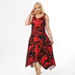 Diaves Femei Plus Size Summer Fashion Model de flori Fusta asimetrică Fără mâneci Tricotate Viscoză Lycra Rochie Calitate Turcă
