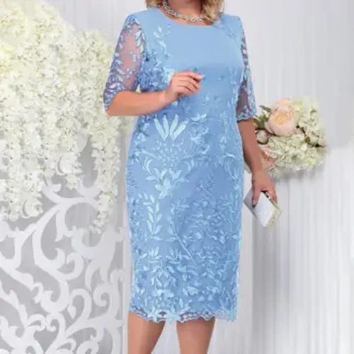 Midiklänning Vacker hud-touch Kvinnor Klänning Virkad Blomma Blad Spetssömmar Oversized klänning Klänning Kvinnliga Kläder Plus Size