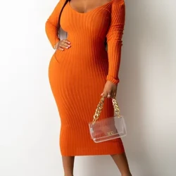LW Plus Size klänning Off The Shoulder Ribbstickad Bodycon Klänning Dam Maxiklänning Höst Elegant långärmad klänning Modeklänningar
