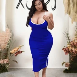 Hở Lưng Gợi Cảm Đầm Người Phụ Nữ Plus Kích Thước Bodycon Đầm Vải Dệt Kim Màu Câu Lạc Bộ Mặc Cao Cấp Dây Cổ Dài đầm