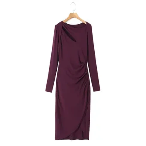 Rochie tricotată cu talie plisată, tăiată 3D, de bună calitate, mărime mare, femei, subțire, claviculă franțuzească, rochie interioară cu design scobit
