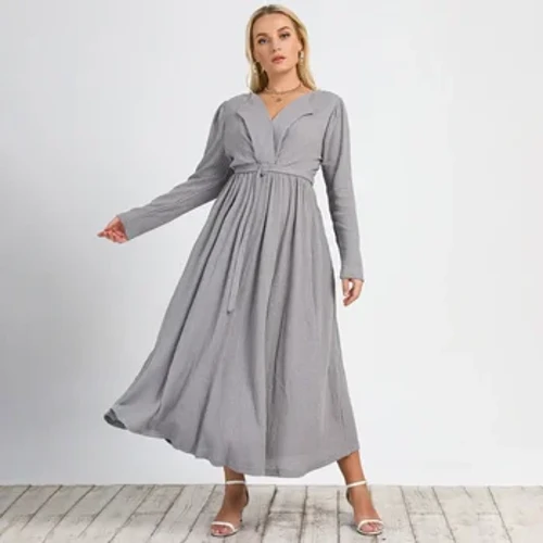 Goşmaça ululykdaky gyş köýnekleri, galstukly ýelekli ýakaly wafli trikota dress köýnek Gaty guşakly A setirli köýnek Aýal-gyzlar ofisiniň zenanlary üçin ajaýyp köýnekler