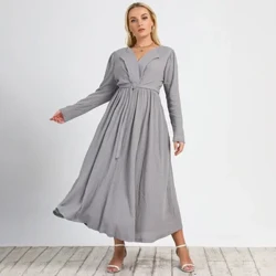 Vestido de inverno plus size, cintura, lapela, gola, waffle, malha, sólido, com cinto, linha a, vestidos elegantes para mulheres, escritório