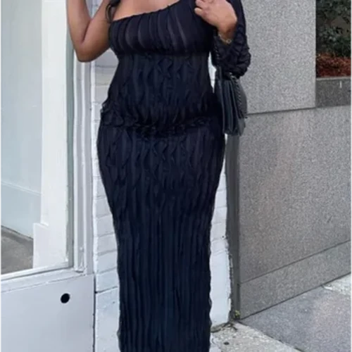 LW Plus Size na damit na pambabae One Shoulder Waffle Knit Bodycon Dress 2023 BAGONG Autumn sexy Maxi Dress Evening Party Elegant Vestido
