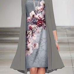 Plus Size Women's New 2023 Women's Autumn and Winter Round Neck Long Sleeve Dress Vintage Printed Pattern Two Piece Dresses