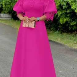 PLUS ขนาด 5XL VONDA ผู้หญิง Maxi ชุดโบฮีเมียนปิดไหล่ Elegant Sundress 2023 เซ็กซี่ลูกไม้ Patchwork พัฟแขนเสื้อยาว Robe