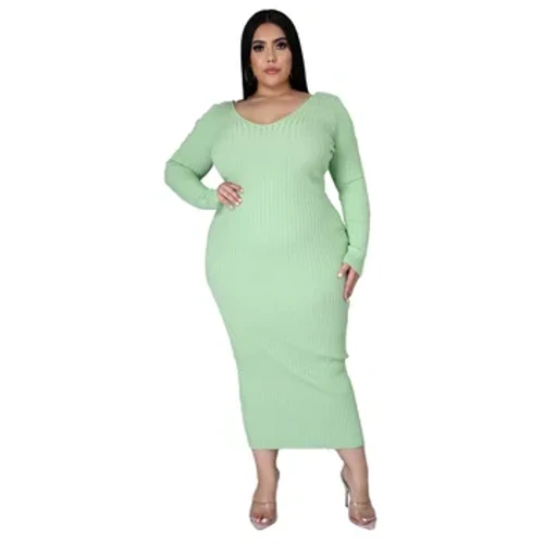 HAOOHU – robe en coton tricoté à rayures et côtes, couleur unie, décontractée, grande taille, mode automne hiver, vêtements longs, 2023