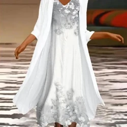 Übergröße 5XL Herbst Damen 2023 Temperament Elegantes Printkleid V-Ausschnitt Lässig Sanfte Mode Langärmlige Lockere Kleidung