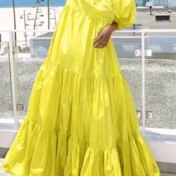 Grande taille 5XL VONDA longue Robe Maxi 2024 femmes demi manches bouffantes balançoire à volants longue Robe d'été décontracté ample couleur unie Robe de soirée