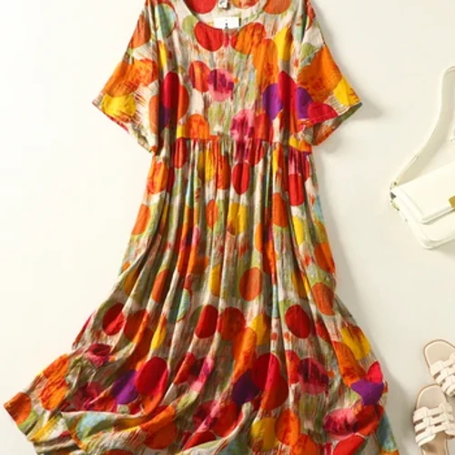 Plus Size Polka Dot Sommerkjole Kvinder 2023 Bomuld Damekjoler Boho Beach Løs Casual Oversized Lang Kvinde Kjole Vestidos