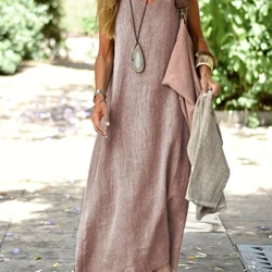 Plus size European Beach Dress Casual Tank Top Soft Material V-Neck Loose Style Medium Length Dress