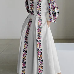 Rochie de mărime plus pentru femei, cu rever, decolteu, linie A, plisată, imprimeu floral, cu guler, cu un singur buton, rochie ocazională, elegantă, cu mâneci 3/4