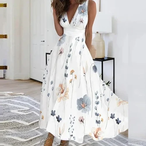 Mundan başga-da, ululykdaky şifon jyns gülli çaphana köýnegi 2023 Tomus Elegant Bohemiýanyň uzyn köýnekleri Aýal eşikleri Vestido yubkasy