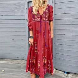 Plus Size Lång Klänning för Dam Kläder 2024 Höst Bohemian Klänningar Casual Vestido Robe Kvinna Oversized Lös Blommig kjol