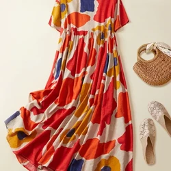 Rochie de vară cu flori de plajă, boho, mărime mare, 2023 pentru femei, rochii de damă din bumbac, lejer lejer, rochie lungă supradimensionată pentru femei, rochii