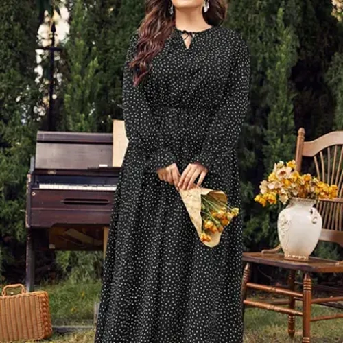 Женская одежда больших размеров 3XL 4XL, элегантное женское платье макси в горошек с длинными рукавами, повседневное шифоновое платье для путешествий и отпуска