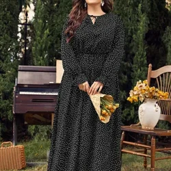 3XL 4XL Plus Size Damkläder Elegant långärmad Polka Point Kvinnlig Maxiklänning Fritidsresor Semester Chiffongklänning