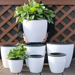 Lazy Flower Pot Flowerpot Imitation Porcelain Series Plastic Self Watering Pot Green Plants Pot For Home Decoration