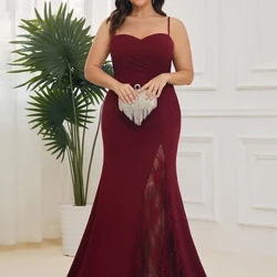 Plus size Large Elegant Klänning Spets Split Enfärgad Lång Slim Fit Elegant Strap Dress