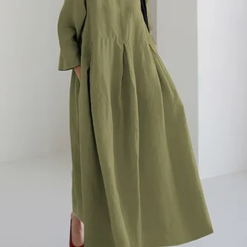 Abiti da donna casual a maniche lunghe tinta unita con scollo tondo taglie forti Abito a trapezio ampio per la primavera estate