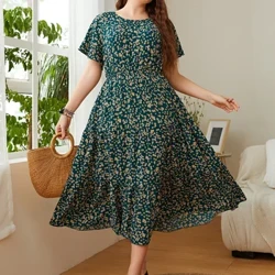Tamaina handieneko lepoko soinekoak lore estanpatuak Gerri elastikoa Mahuka laburrak Boho Udako soineko luzea A Line Swing Maxi bata Arropa