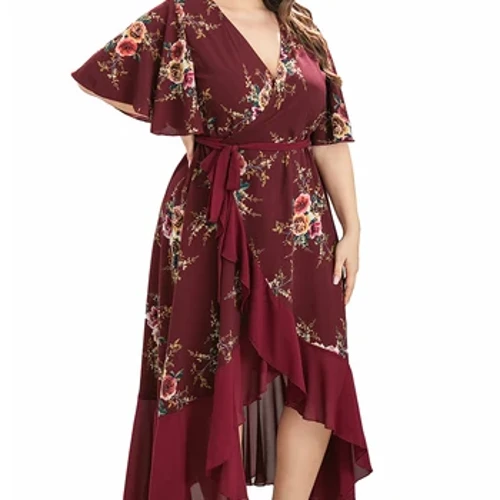 Plus Size Floral Print Maxi Long Bohemian Wrap Dresses mo Tamaitai