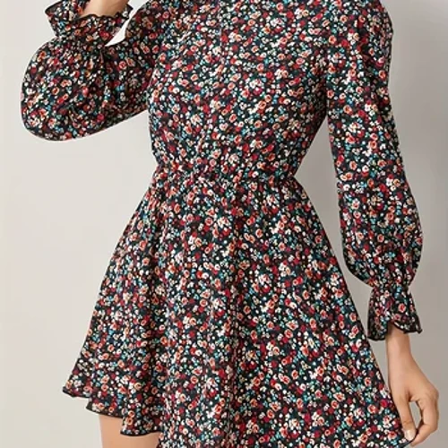 Rochie cu mâneci lungi cu flori marimi mari