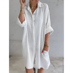 ʻO nā wahine maʻemaʻe pulu Linen V ʻāʻī Roll kāʻei lima lōʻihi T-Shirt ʻaʻahu Wahine maʻamau ʻoluʻolu blouse ma luna o nā lole o kēlā me kēia lā me ka nui 2024