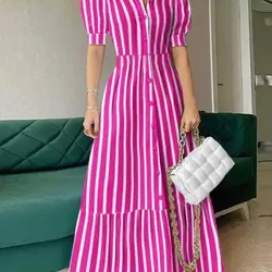 Maint A Mwy Gwisg Crys Swyddfa Merched VONDA Gwisg Crys Swyddfa Haf Gwisg Rhwyiog Cain Sexy Pwff Llewys Lapel Hir Maxi Sundress Gwisg Achlysurol