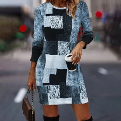 Dametrykt langærmet minikjole Dame Casual Løs Festpulloverkjoler Plus Size Fashion 2024 For Elegant Kvinde