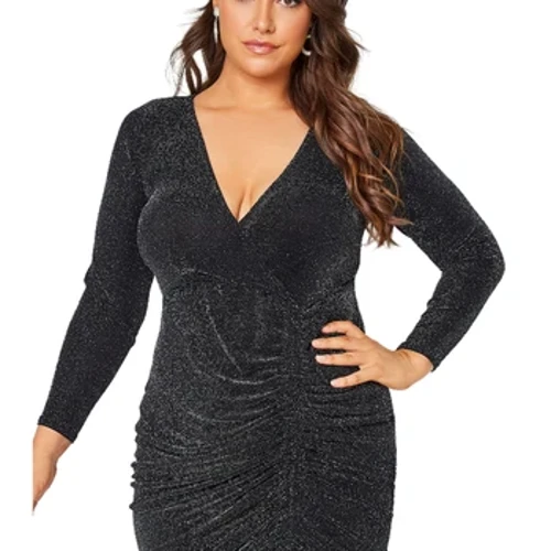 Suures suuruses elegantne kevad-sügisne ümbriskleit naiste pikkade varrukatega, must sädelev Bodycon-kleit, suures suuruses mantliga peokleit 7XL