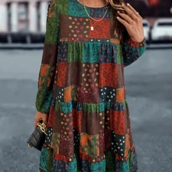 Plus Size langærmet printet kjole