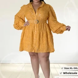 Rochii de dimensiuni WMSTAR PLUS pentru femei cu mânecă lungă cu mânecă lungă tipărit floral Elegant MIDI Cămașă midi rochie cu ridicata picătură cu curea