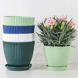 Plastikblumentopf Sukkulenten Topf mit Tablett vertikale gestreifte Pflanzer Doppelschicht Bonsai Home Office Desktop Dekor