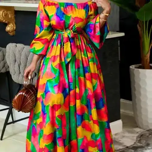 Suures suuruses VONDA naiste Maxi päikesekleit Seksikas õlgadeta Bohemian peokleit Vöö pikkade laternavarrukatega Vintage lilleline trükitud hommikumantel