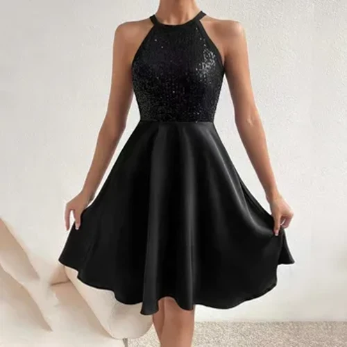 Rochii de toamnă pentru femei 2024 rochie de cocktail cu paiete strălucitoare cu mâneci în linie A cu decolteu elegant Rochii formale de petrecere