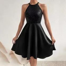 Izingubo Zokuwa Zabesifazane 2024 I-Elegant Halterneck A-Line Sleeveless Glitter Sparkly Sequin Cocktail Dress Izingubo Zephathi Ezisemthethweni