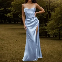 Ffrogiau Cain i Ferched Lliw Soled Spaghetti Strap Corset Bodycon Maxi Gwisg Ochr Slit Slim Party Ffrogiau Prom i Ferched 2024