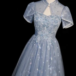 Leichtes, luxuriöses, hochwertiges Bankettkleid für jährliche Partys, weibliches Temperament, Verlobungskleid, Gastgeberin, blaues Kleid für Erwachsene, Zeremonie, Studentin, Kunstprüfung