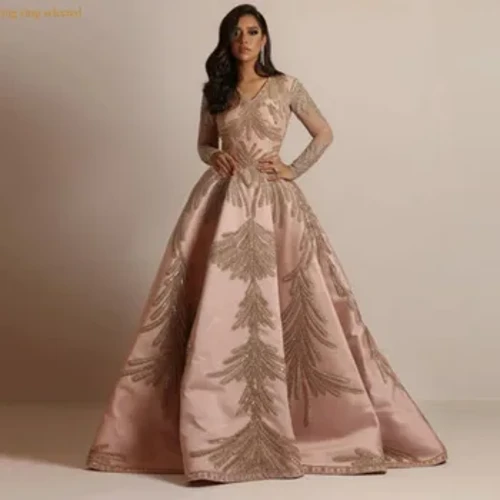 Y-Y Tính Khí Thanh Lịch Plus Size Nữ Mới Nóng Dập Lớn Tay Dài Váy Dự Tiệc Màu Hồng Gợi Cảm Đảng Dạ Hội