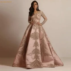 Y-Y Elegant Temperament Plus Size Womens New Hot Stamping Langærmet lang nederdel Banket Sexet Pink Fest aftenkjole