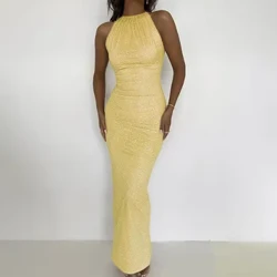 Emakumezkoen soinekoak Sexy arratsaldeko festa mahukarik gabeko sorbalda alboko gorputzeko soineko maxi dotoreak Emakumezkoen 2024 udako lentejueladun soinekoa
