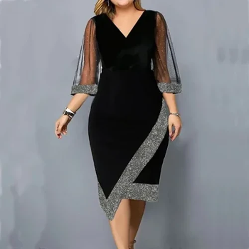Quá Khổ Áo Nữ Plus Kích Thước 2024 Đen Thanh Lịch vestidos Chính Thức Occas Đầm Kích Thước Lớn Chắc Chắn Dài Váy Dự Tiệc Nữ Clothingi