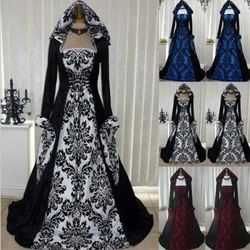 Mavazi ya Wanawake ya Gothic yenye Mikono mirefu ya Vazi la Kuchapisha la Retro Nguo Imara Rangi Zenye Hooded Tamasha la Mavazi ya Wachawi Vazi la Cosplay