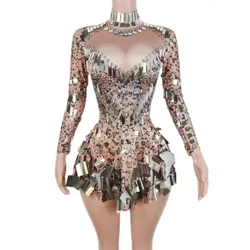 Mavazi ya Sequins Rhinestone Party Mavazi ya Sexy Klabu ya Usiku Fuwele Mavazi ya Jukwaani Wanawake Dj Mwimbaji wa Prom Party Vaa Mavazi ya Utendaji