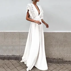 Mikono ya Kifahari Nguo za Jioni za Wanawake Sexy Deep V Neck Midi Mavazi ya Kike ya Fashion Party Nguo za Karamu Vestidos ndefu 2024